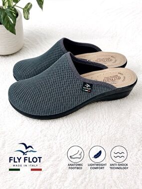 Fly Flot Gray Mesh Comfort Clogs Made in Italy EU 40 US 8.5-9 NWT